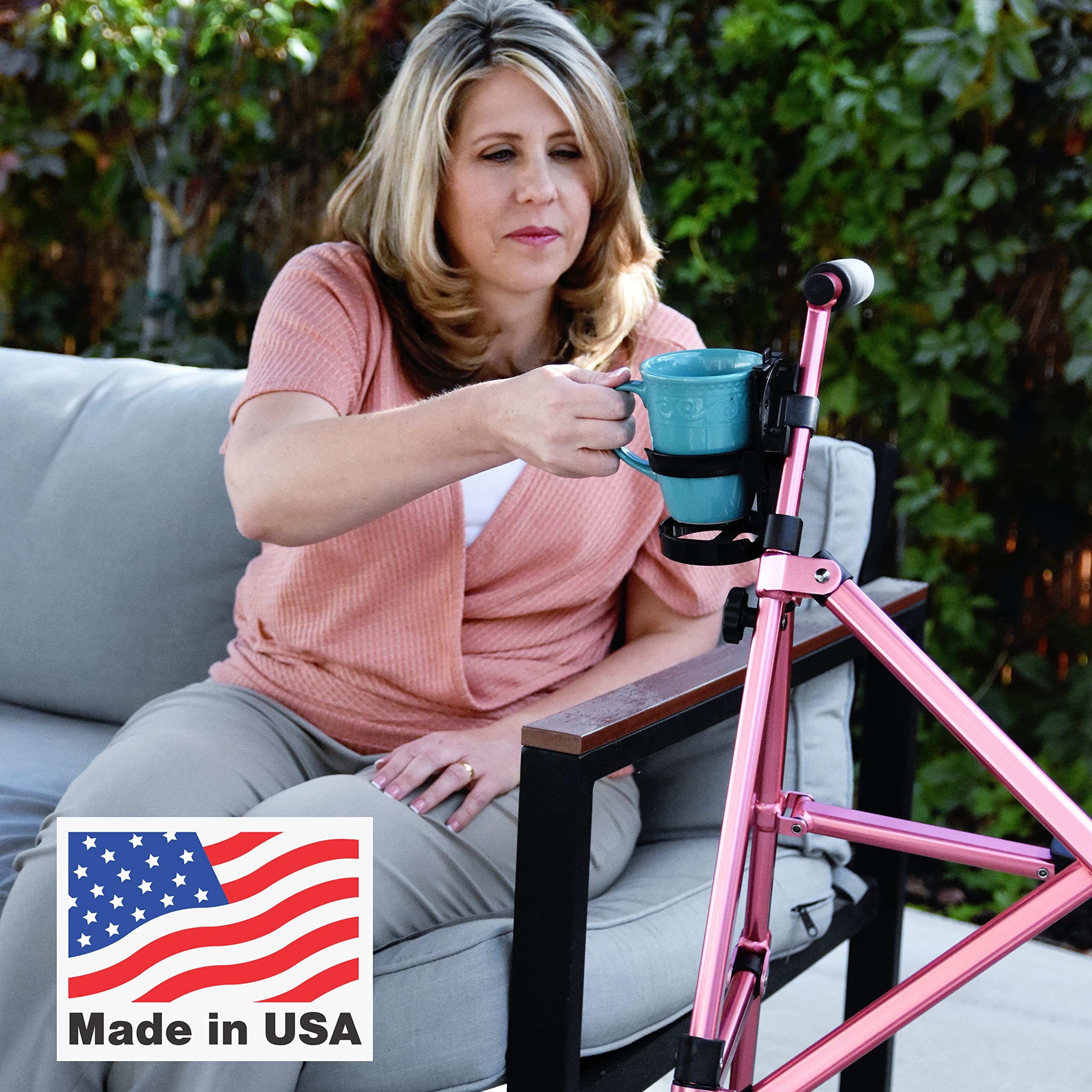 Mobility Cup Holder For Adults - Portable Drink Holder for Wheelchair - Compatible with Walker, Rollator, Transport Chair or Scooter - Easy to Install, Removable, Adjustable & Foldable Cup Carrier