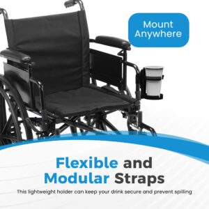 Mobility Cup Holder For Adults - Portable Drink Holder for Wheelchair - Compatible with Walker, Rollator, Transport Chair or Scooter - Easy to Install, Removable, Adjustable & Foldable Cup Carrier