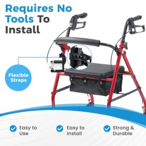 Mobility Cup Holder For Adults - Portable Drink Holder for Wheelchair - Compatible with Walker, Rollator, Transport Chair or Scooter - Easy to Install, Removable, Adjustable & Foldable Cup Carrier