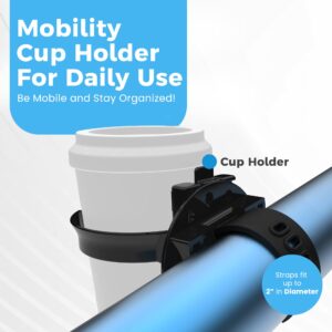 Mobility Cup Holder For Adults - Portable Drink Holder for Wheelchair - Compatible with Walker, Rollator, Transport Chair or Scooter - Easy to Install, Removable, Adjustable & Foldable Cup Carrier