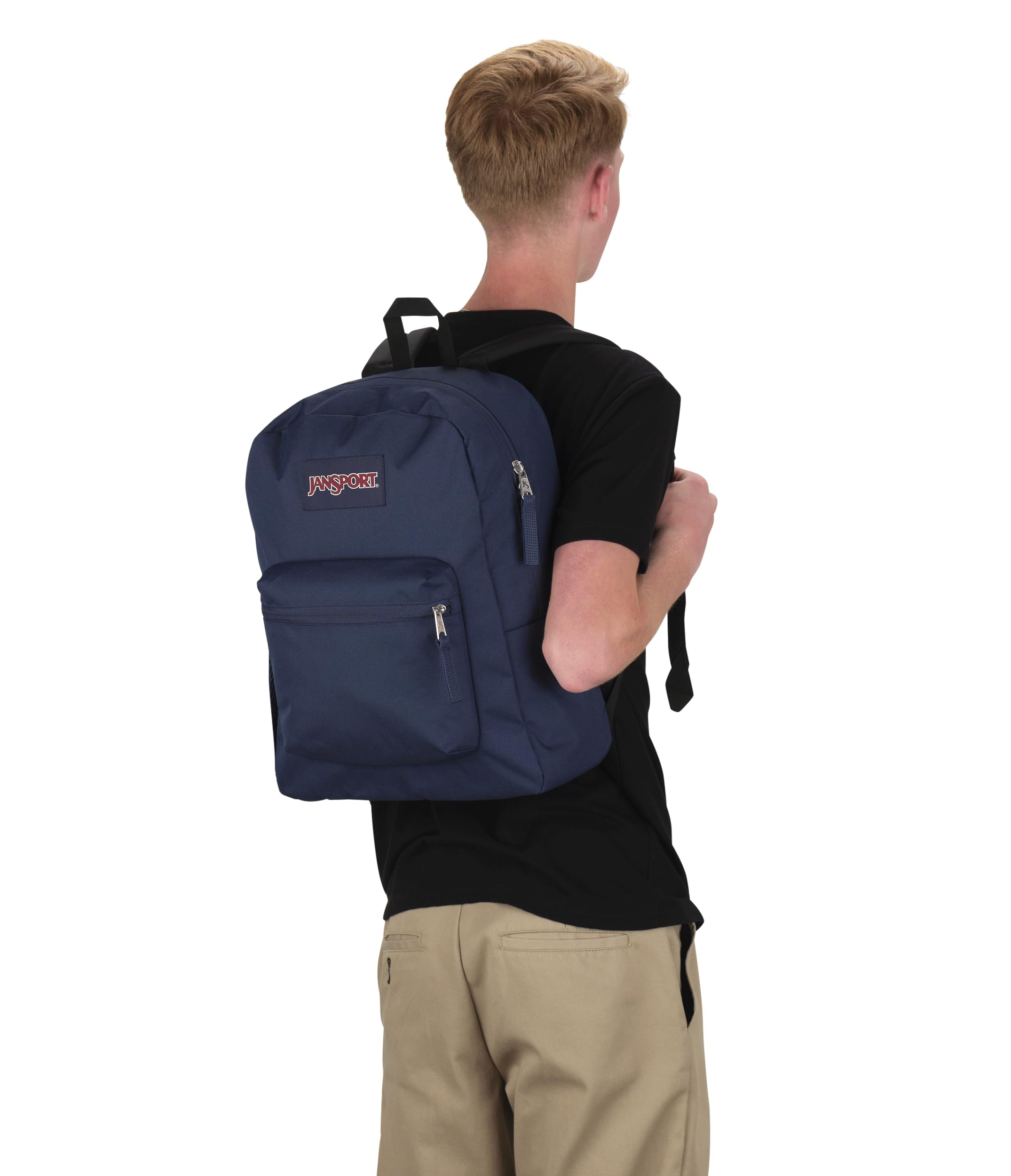 JanSport Cross Town Backpack, Navy, 17" x 12.5" x 6" - Simple Bag with 1 Main Compartment, Front Utility Pocket - Premium Accessories