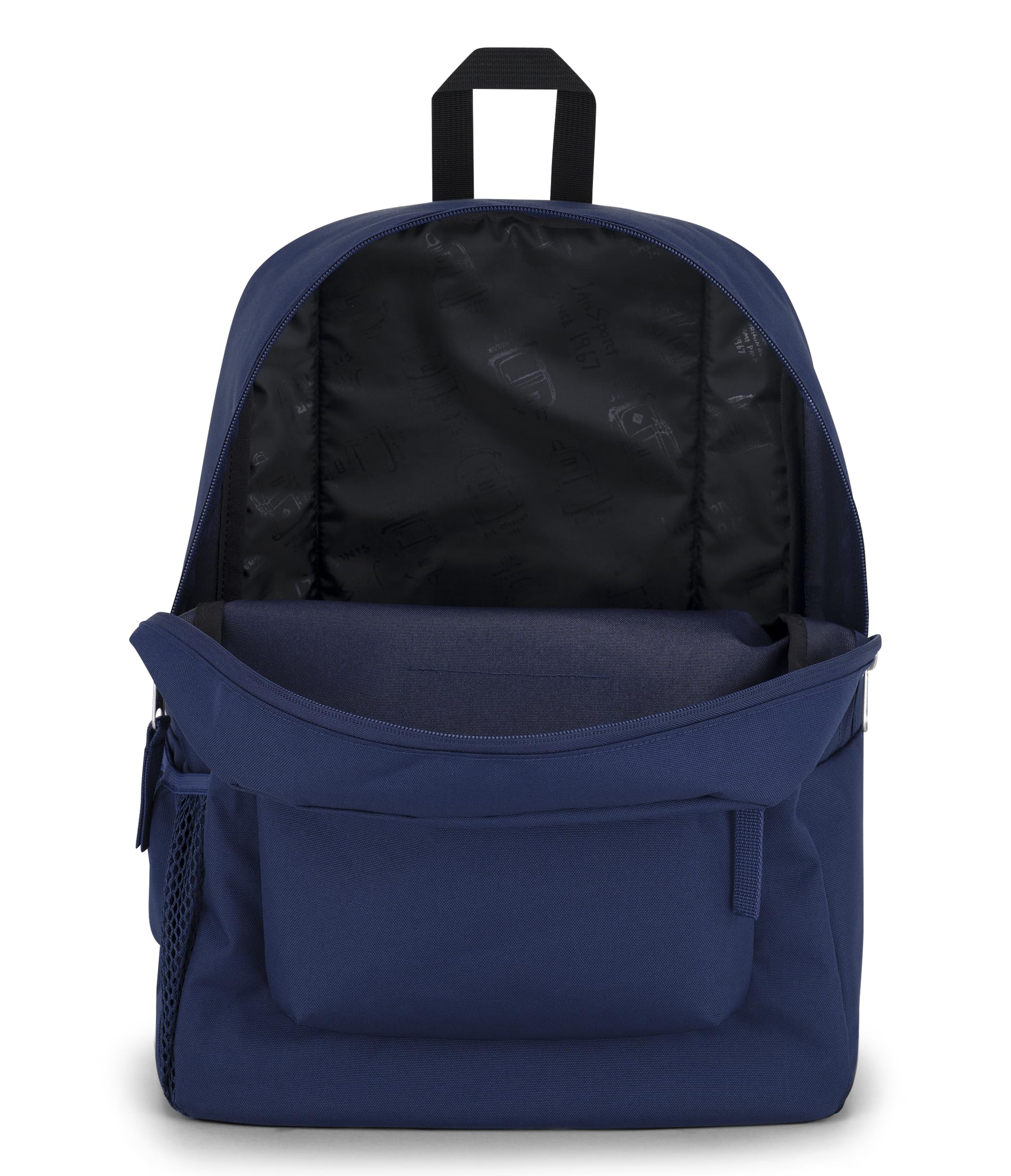 JanSport Cross Town Backpack, Navy, 17" x 12.5" x 6" - Simple Bag with 1 Main Compartment, Front Utility Pocket - Premium Accessories