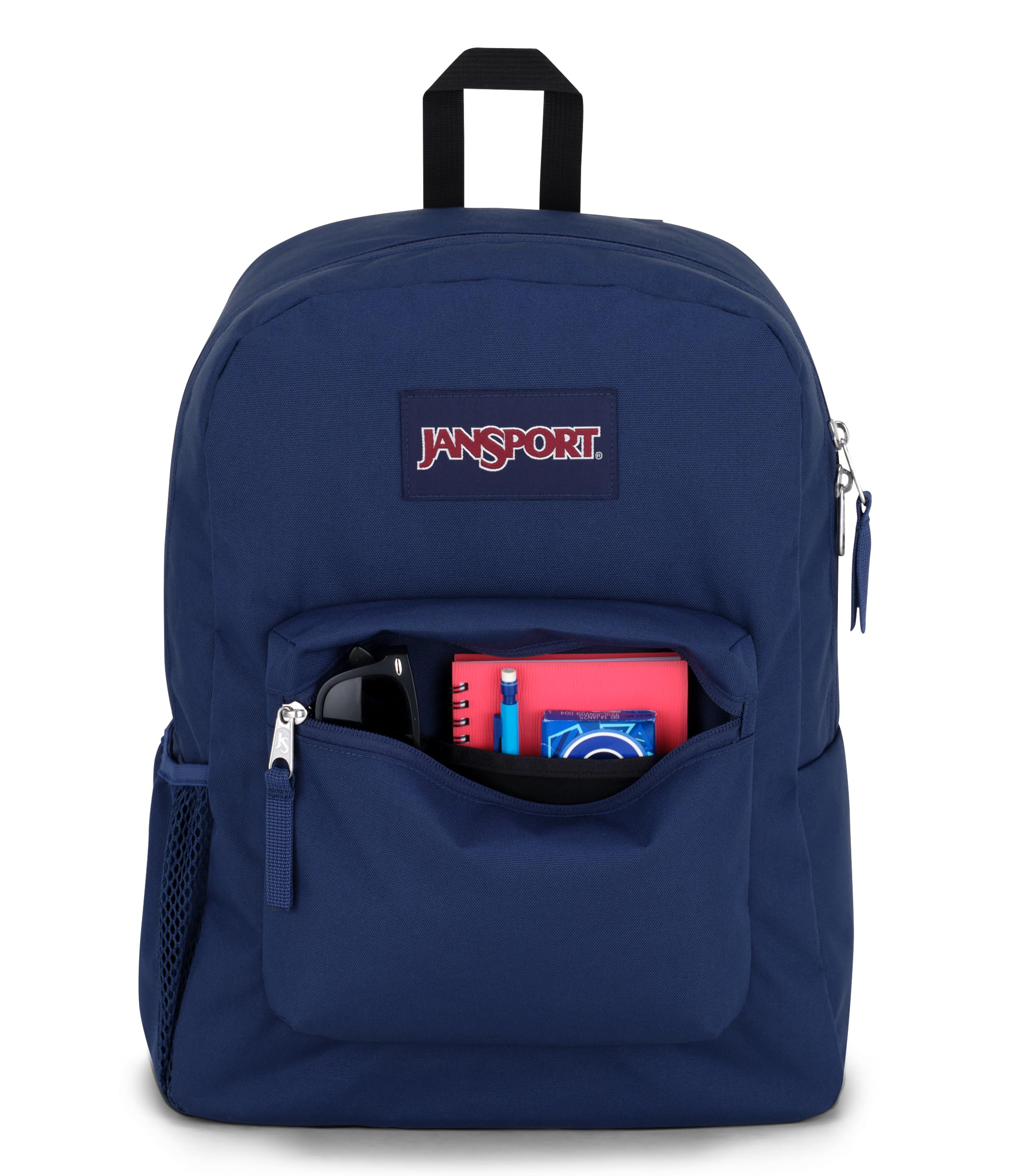 JanSport Cross Town Backpack, Navy, 17" x 12.5" x 6" - Simple Bag with 1 Main Compartment, Front Utility Pocket - Premium Accessories