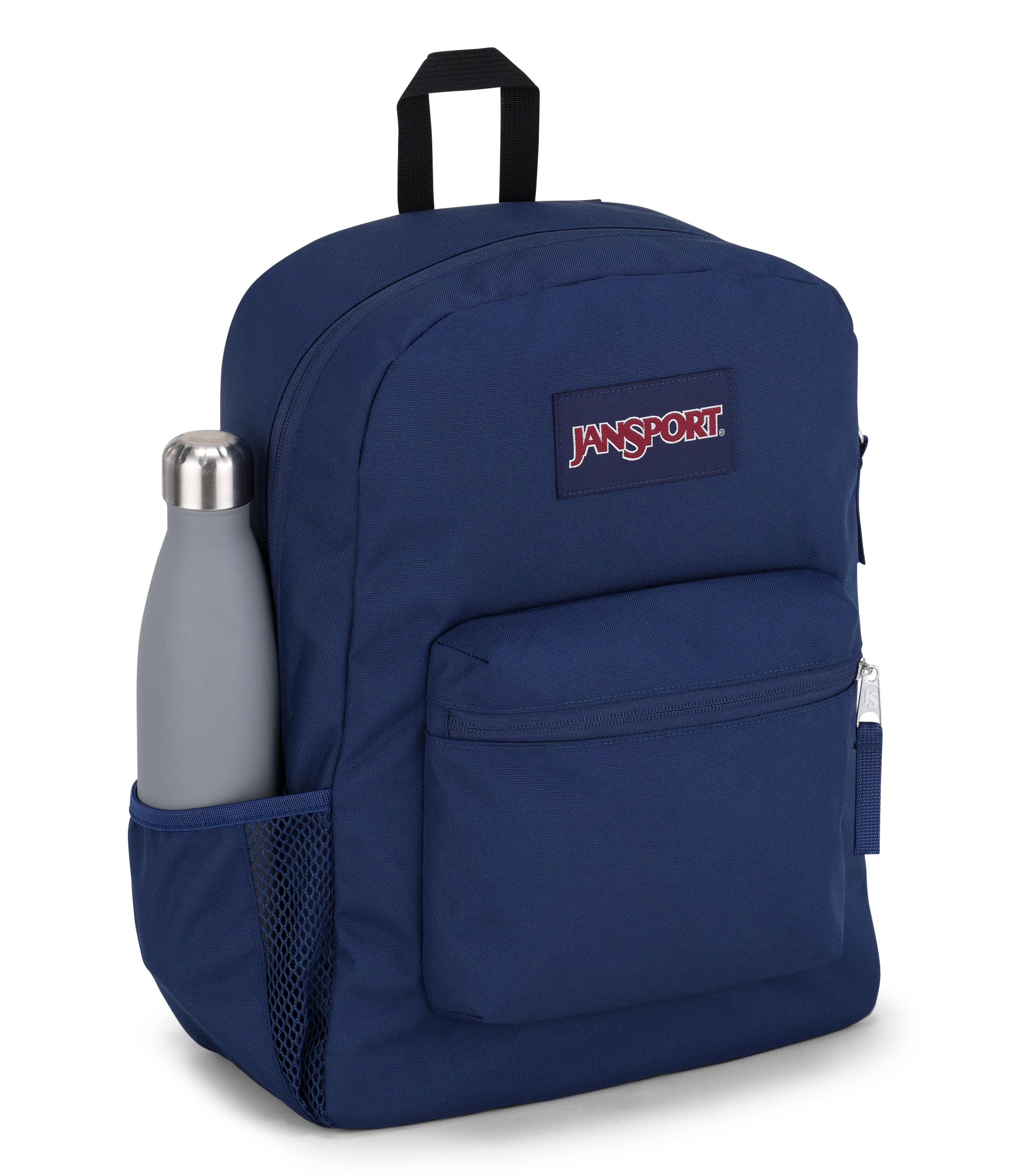 JanSport Cross Town Backpack, Navy, 17" x 12.5" x 6" - Simple Bag with 1 Main Compartment, Front Utility Pocket - Premium Accessories