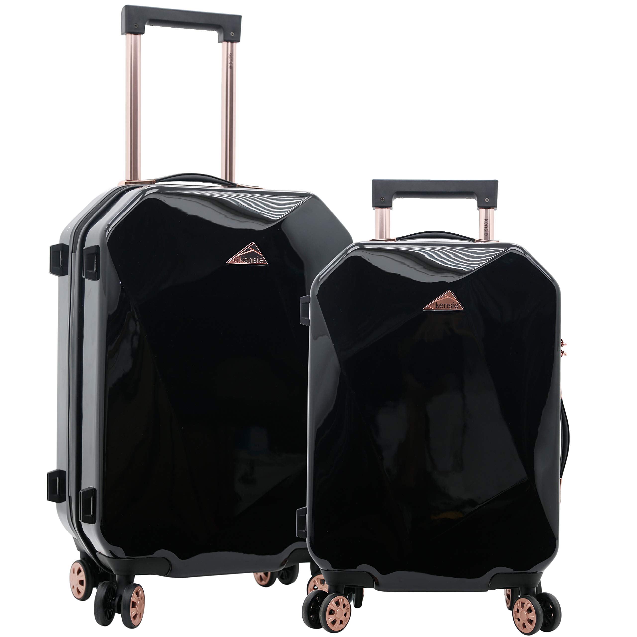 kensie Women's Shiny Diamond Hardside Spinner Luggage, Black, 2-Piece Set (20/28)