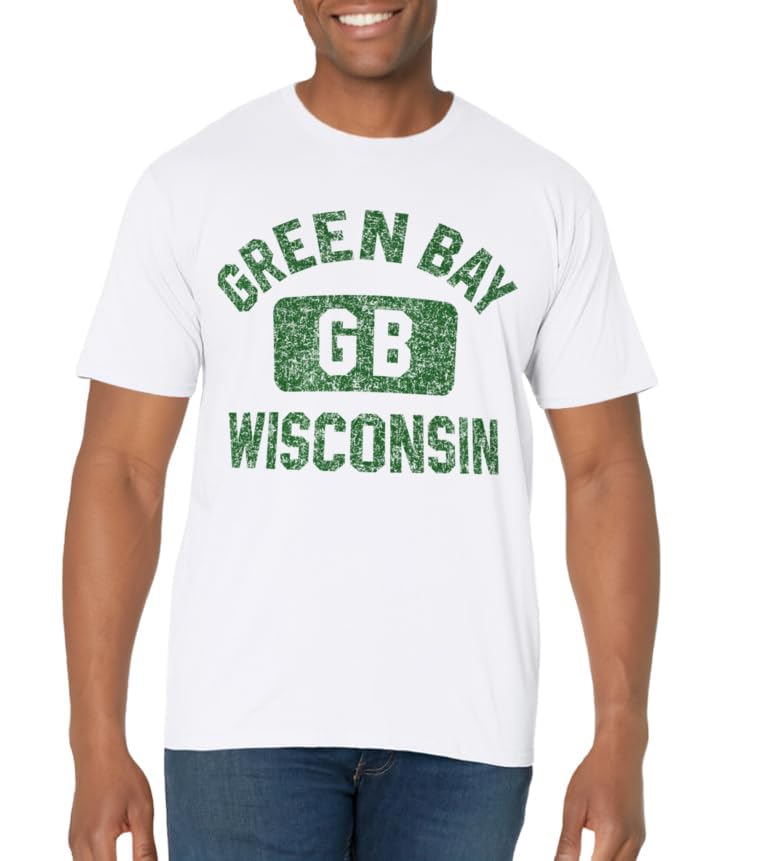 Green Bay Wisconsin GB Gym Style Distressed Green Print T-Shirt