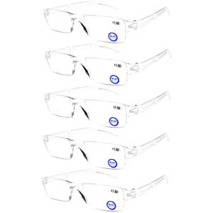 aqwano blue light blocking computer reading glasses 5 pack clear frame rimless readers anti glare filter lightweight for women men,1.5