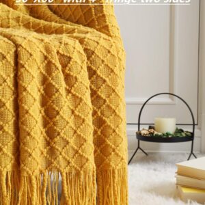 CREVENT Knitted Decorative Throw Blanket for Couch Sofa Chair Bed，Soft Warm Cozy Light Weight for Spring Summer (50''X60'' Mustard Yellow)