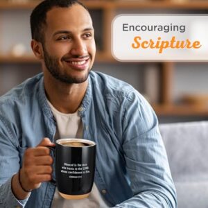 Christian Art Gifts Black Ceramic Coffee Mug – 15 oz. Microwave and Dishwasher-safe Non-Toxic Lead-free Inspirational Scripture Coffee and Tea Mug for Men with Bible Verse: Blessed Man –Jeremiah 17:7