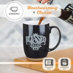 Christian Art Gifts Black Ceramic Coffee Mug – 15 oz. Microwave and Dishwasher-safe Non-Toxic Lead-free Inspirational Scripture Coffee and Tea Mug for Men with Bible Verse: Blessed Man –Jeremiah 17:7