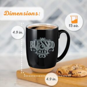 Christian Art Gifts Black Ceramic Coffee Mug – 15 oz. Microwave and Dishwasher-safe Non-Toxic Lead-free Inspirational Scripture Coffee and Tea Mug for Men with Bible Verse: Blessed Man –Jeremiah 17:7