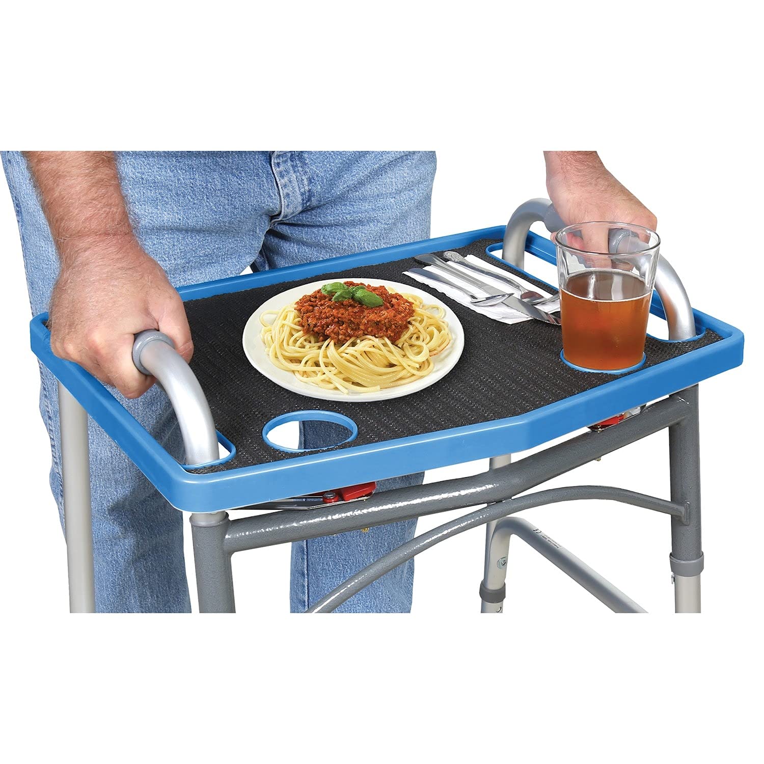 Support Plus Walker Tray Table - Mobility Table Tray for Walker, Non Slip Walker Tray Mat, Walker Accessories Mat, Cup Holder for Walker (21"x16") - Royal Blue