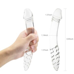 Glass Dildo, Crystal Double-ended Penis Pleasure Wand with Spiral Texture and Vivid Glans Anal Butt Plug for G-spot Stimulation