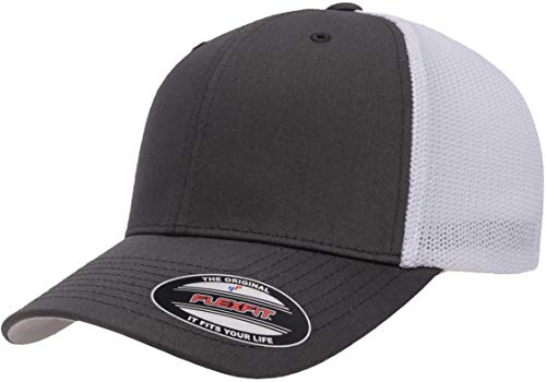 Flexfit Mens Mesh Fitted 2-tone Trucker Hat, Charcoal/White