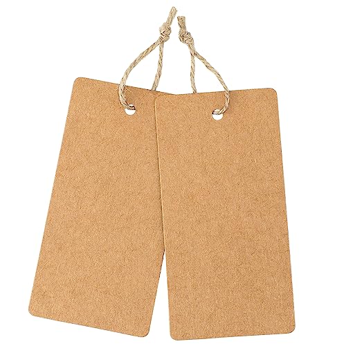 jijAcraft 100 PCS Kraft Paper Tags with String, 2x4 inch Brown Paper Gift Tags, Blank Gift Bags Tags Price Tags for Arts and Crafts, Wedding Gift Bags, Label Clothes, DIY Crafts