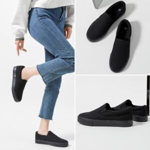 Women's Canvas Slip On Shoes Fashion Sneakers Flats Shoes White Canvas Shoes(Full Black.US6)