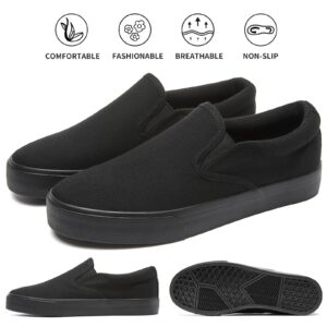 Women's Canvas Slip On Shoes Fashion Sneakers Flats Shoes White Canvas Shoes(Full Black.US6)