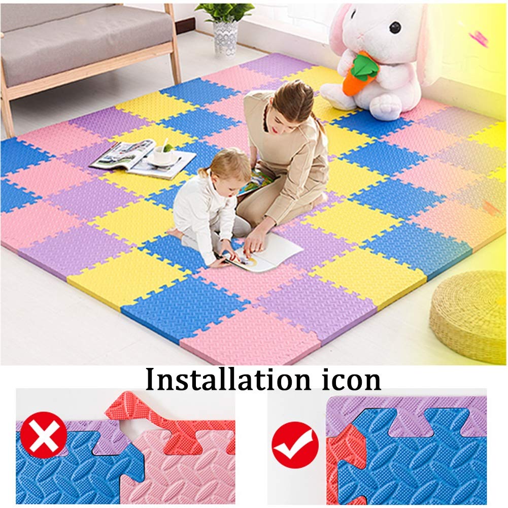 ALGFree Interlocking Foam Floor Mats Tiles Playmats Children Yoga Exercise Puzzle Blocking Board Soft EVA Kids Playmats, 4 Colors (Color : A, Size : 30x30x1.2cm-24pcs)