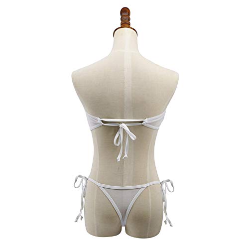 SHERRYLO See Through Bikini Sheer Bikinis Bandeau Top Mini Brazil Thong Bottom Micro Mesh Swimsuits White