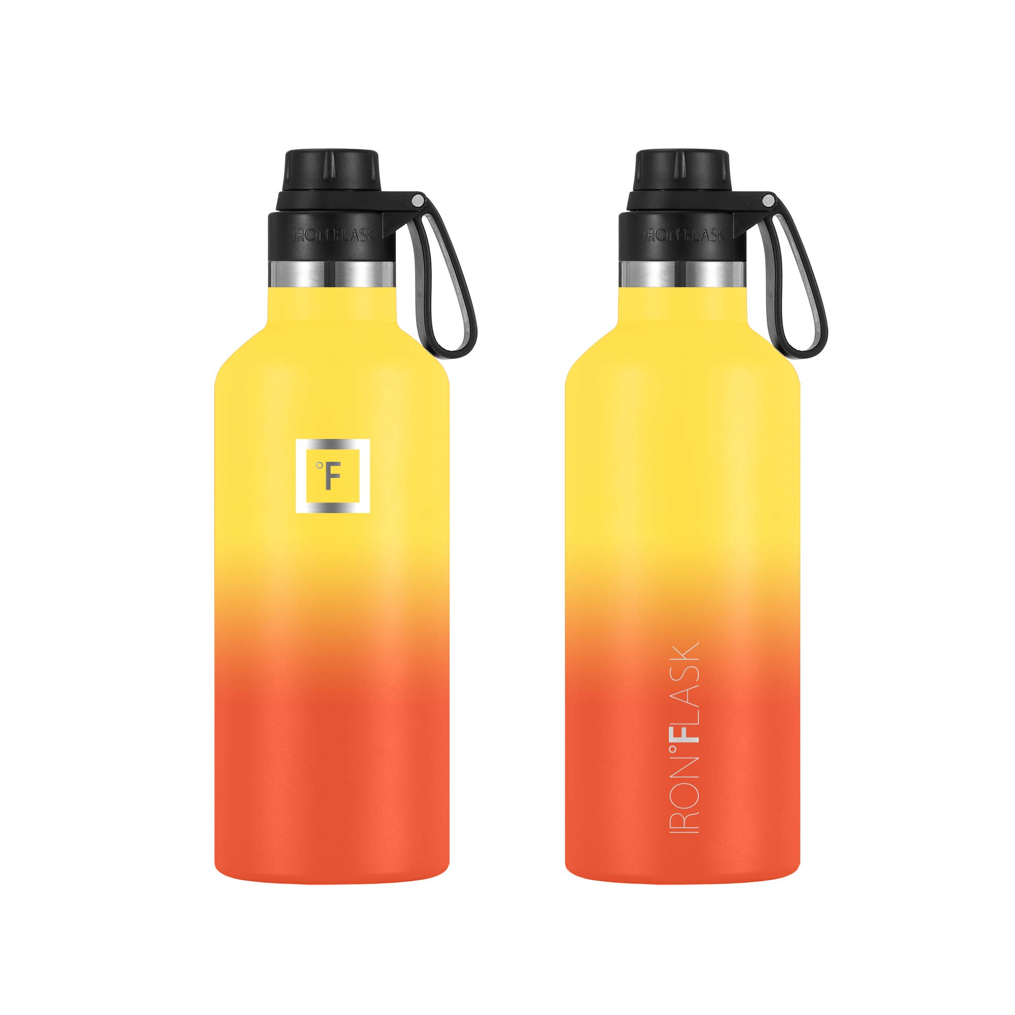 IRON °FLASK Sports Water Bottle - 3 Lids (Narrow Spout Lid) Leak Proof Vacuum Insulated Stainless Steel - Hot & Cold Double Walled Camping & Hiking Hydration Canteens - Fire, 32 Oz