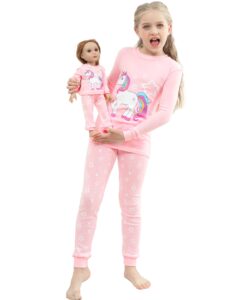 babyroom girls matching doll&toddler 4 piece cotton pajamas toddler unicorn sleepwear size 7 pink