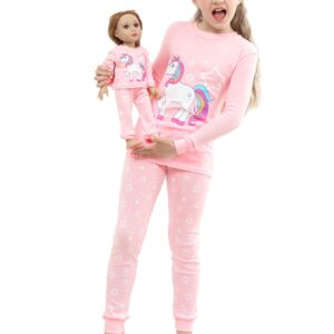 Babyroom Girls Matching Doll&toddler 4 Piece Cotton Pajamas Toddler Unicorn Sleepwear size 7 Pink