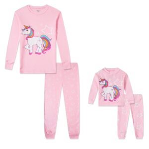 Babyroom Girls Matching Doll&toddler 4 Piece Cotton Pajamas Toddler Unicorn Sleepwear size 7 Pink