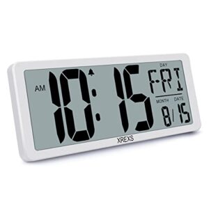 xrexs large digital wall clock, electronic alarm clocks for bedroom, count up & down timer, battery operated 14.17 inch large lcd screen with time/date/temperature display