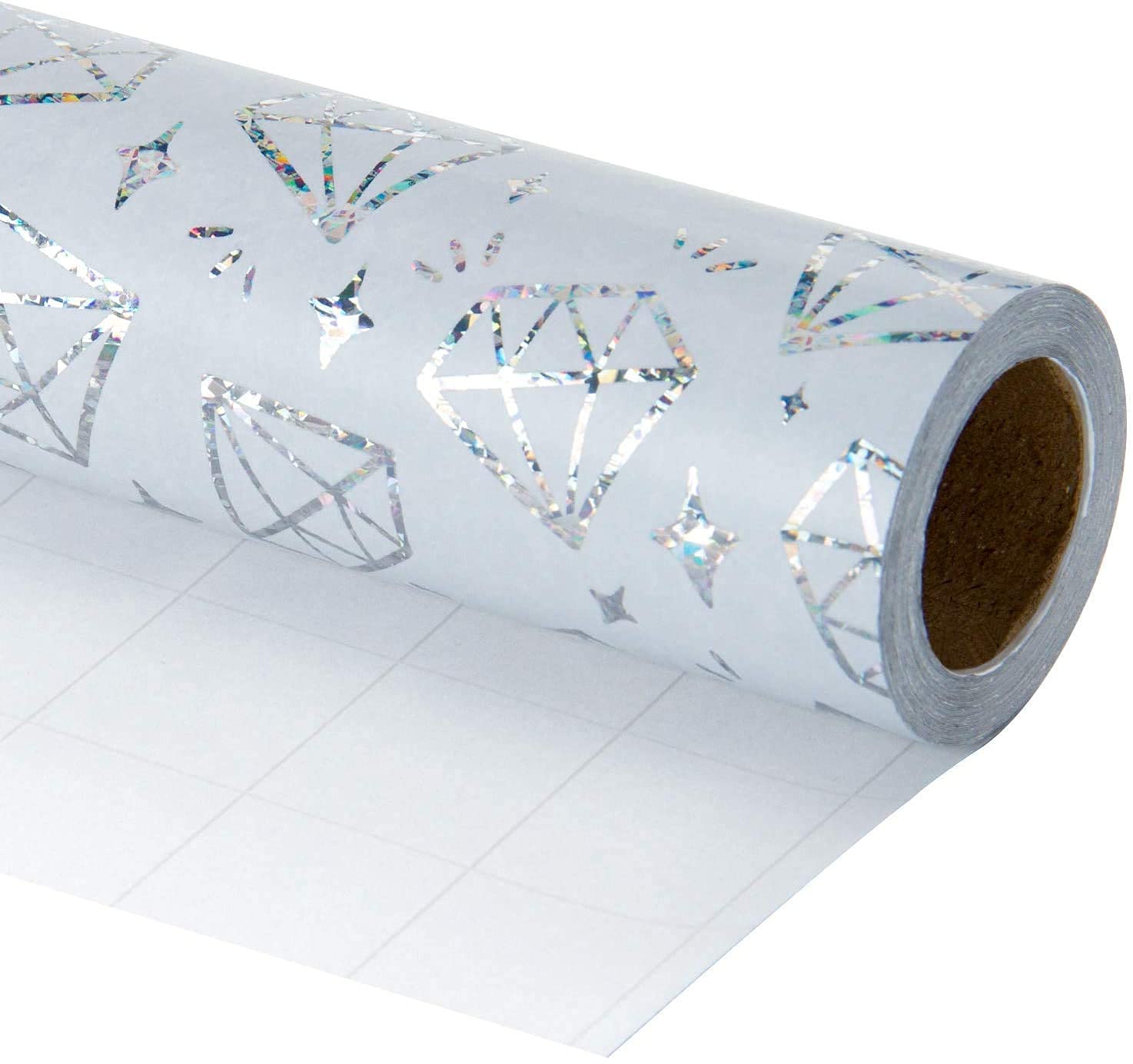 WRAPAHOLIC Wrapping Paper Roll - Silver Diamond Design with Metallic Foil Shine for Birthday, Holiday, Wedding, Baby Shower Packing - 30 inch x 33 feet