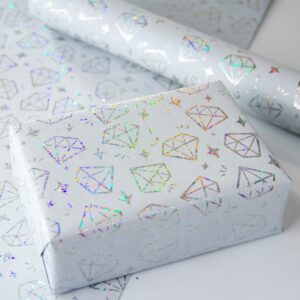 WRAPAHOLIC Wrapping Paper Roll - Silver Diamond Design with Metallic Foil Shine for Birthday, Holiday, Wedding, Baby Shower Packing - 30 inch x 33 feet