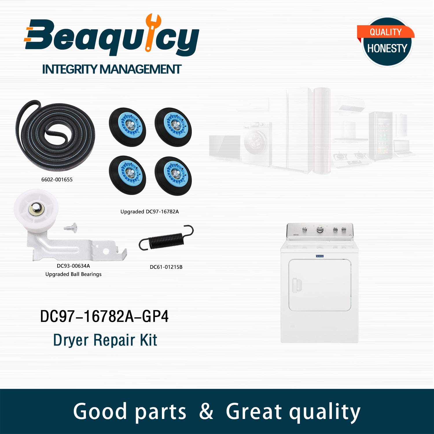 2024 Upgraded Dryer Repair Kit Replacement for Samsung Dryer includes DC97-16782A Roller,Belt 6602-001655/5ph2337,Idler Pulley DC93-00634A and DC61-01215B Spring,Replaces for DV48H7400EW/A2