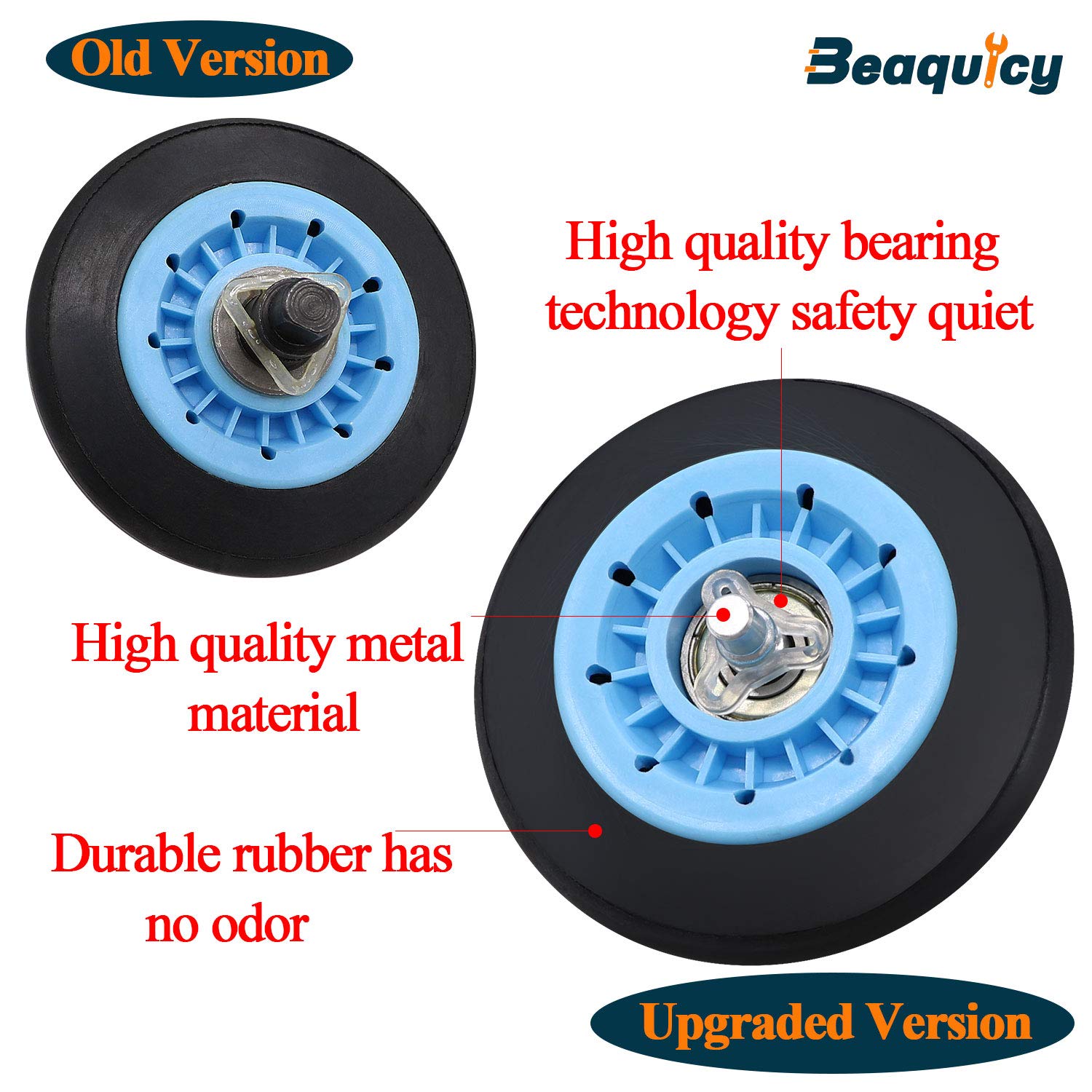 (𝟮𝟬𝟮𝟰 𝙐𝙥𝙜𝙧𝙖𝙙𝙚𝙙) DC97-16782A Dryer Drum Roller with Update Bearings by Beaquicy - DC97-16782E Replacement for Samsung Dryer-Replaces DC97-07523A PS4221885 AP5325135 - Pack of 4