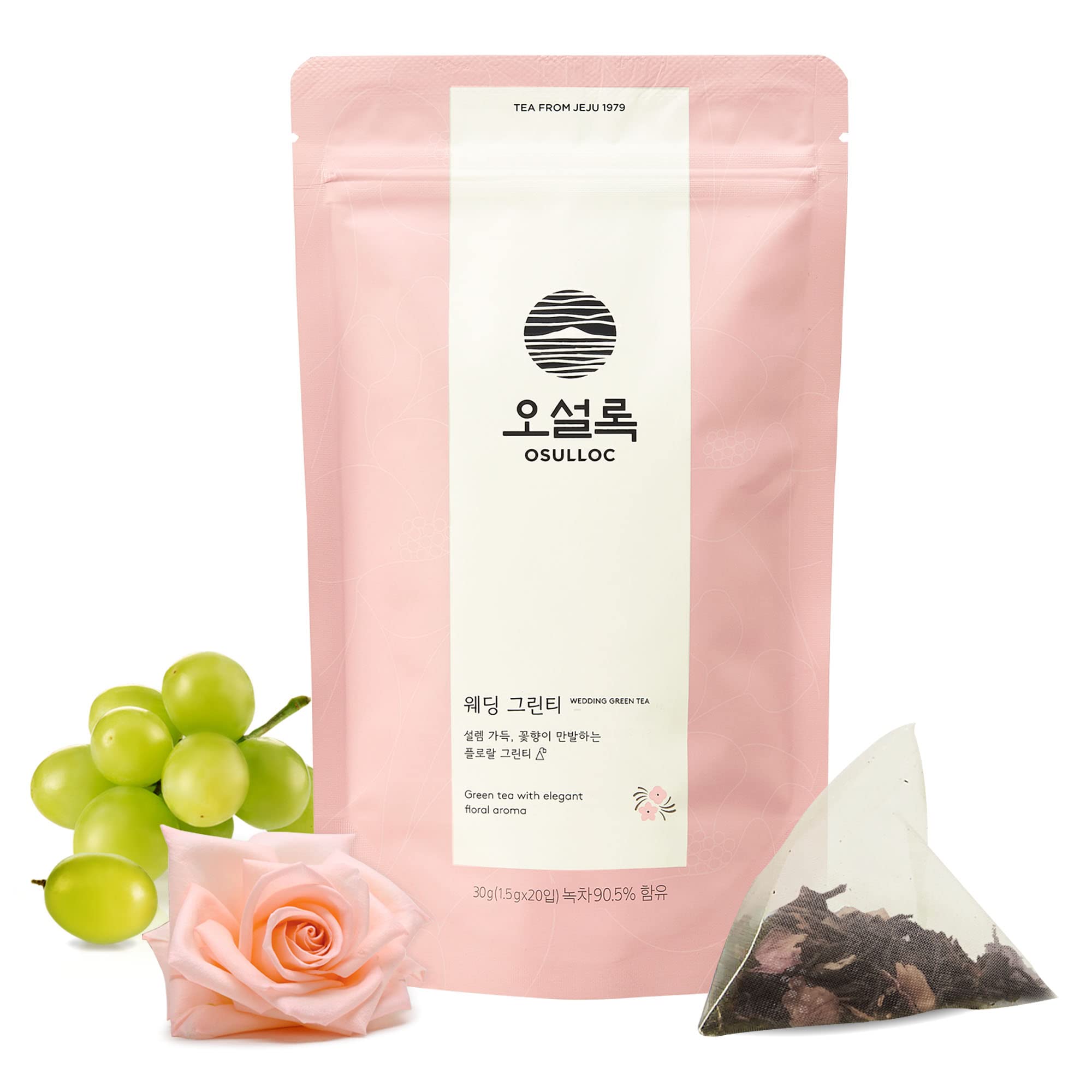 Osulloc Wedding Green Tea (Floral & Sweet Muscat Scent) | Korean Premium Blended Tea Bag | Sweet Fruit Tea | 20 Count Tea Bags, 1.06oz