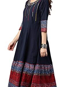 Yash Gallery Women's Cotton Embroidered Anarkali Kurta (Blue)