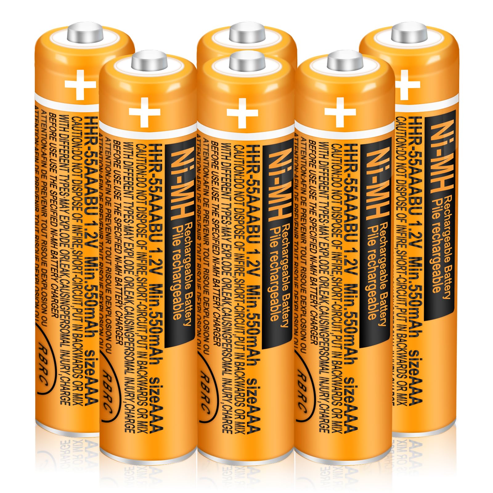 Triangle Power 6 Pack HHR-55AAABU NI-MH Rechargeable Battery 550mAh AAA 1.2V Batteries for Panasonic Cordless Phones