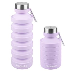 nefeeko collapsible water bottle, reuseable bpa free silicone foldable, portable leak proof sports water bottle with carabiner for travel gym camping hiking