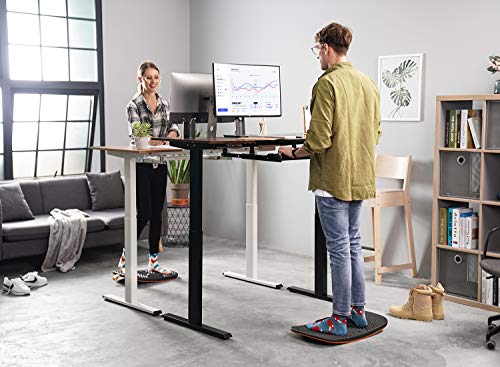 FEZIBO Standing Desk Mat with Anti Fatigue Bar, Wooden Wobble Balance Board with Ergonomic Design Comfort Floor Mat (Medium, Obsidian Black)