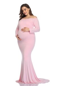 mommy jennie maternity dress for photoshoot stretchy pregnancy fitted gowns for baby shower and ruffle maxi photography dress,a-pink,l