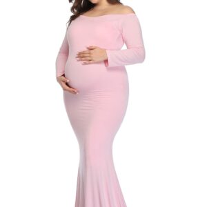 Mommy Jennie Maternity Dress for Photoshoot Stretchy Pregnancy Fitted Gowns for Baby Shower and Ruffle Maxi Photography Dress,A-pink,L