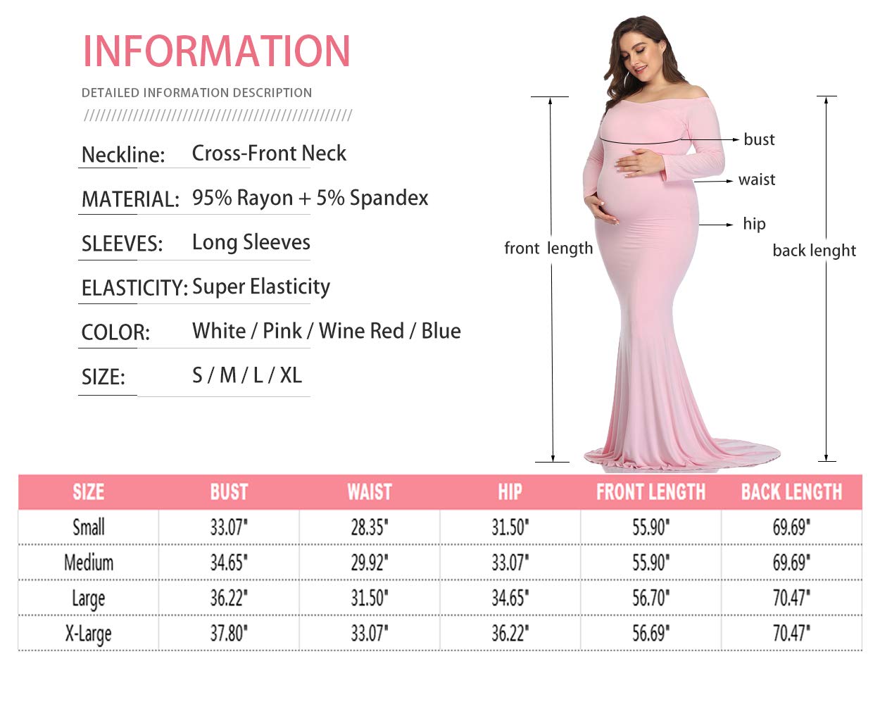 Mommy Jennie Maternity Dress for Photoshoot Stretchy Pregnancy Fitted Gowns for Baby Shower and Ruffle Maxi Photography Dress,A-pink,L