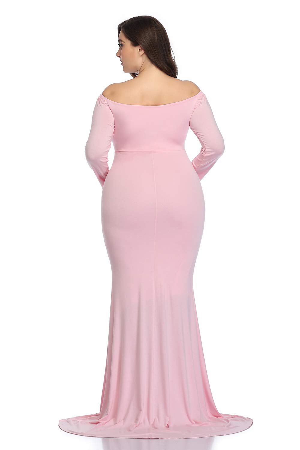 Mommy Jennie Maternity Dress for Photoshoot Stretchy Pregnancy Fitted Gowns for Baby Shower and Ruffle Maxi Photography Dress,A-pink,L