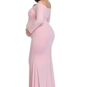 Mommy Jennie Maternity Dress for Photoshoot Stretchy Pregnancy Fitted Gowns for Baby Shower and Ruffle Maxi Photography Dress,A-pink,L