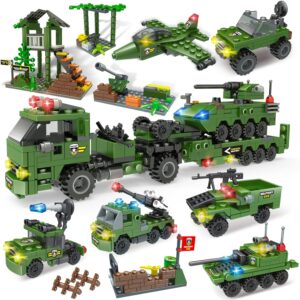 wishalife city war military base building set, with tank transport truck, army vehicle, airplane, toy gift for kids boys girls age 6+ (990 pcs)