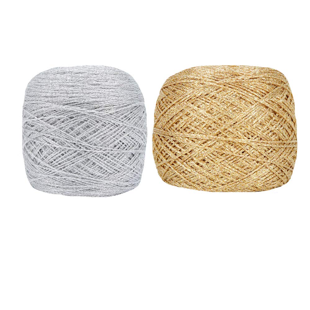 Clisil 50gram Silver&50gram Gold Lurex Glitter Yarn Metallic Yarn Shiny Crochet Thread Sparkle Lame Yarn Art DIY Bag Accessory Yarn for Sweater Scarf Home Party Wedding Decorations