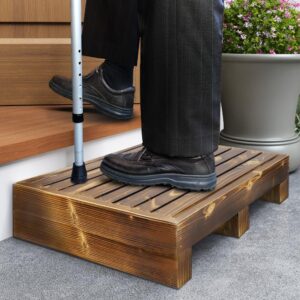 urforestic solid wood indoor/outdoor 3 1/2" high riser step - non-slip all weather top & feet mobility assistance