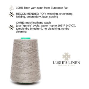 Lusie's Linen Yarn - 100% Linen - 1.15 lb (18oz) Cone - Not Dyed Gray Yarn - for Weaving, Crocheting, Knitting, Embroidery (2-PLY)