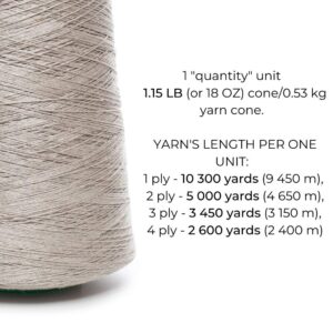 Lusie's Linen Yarn - 100% Linen - 1.15 lb (18oz) Cone - Not Dyed Gray Yarn - for Weaving, Crocheting, Knitting, Embroidery (2-PLY)