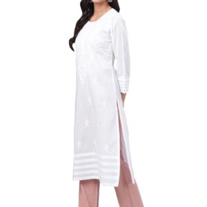 Ada Hand Embroidered Indian Chikankari Cotton Kurta Kurti Tunic for Women A149984 (White, Small)