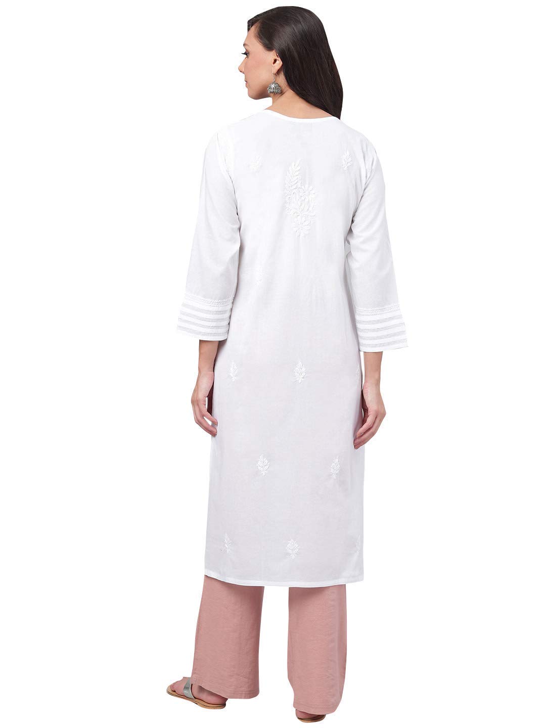 Ada Hand Embroidered Indian Chikankari Cotton Kurta Kurti Tunic for Women A149984 (White, Small)