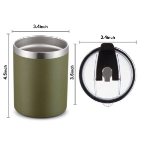 MEWAY 12 oz Lowball, Tumbler Stainless Steel Double Wall Vacuum Insulated Mug with Straw and Lid, Cleaning Brush ，Durable Powder Coated Insulated Coffee Cup for Cold & Hot Drinks (Army Green,4 pack)